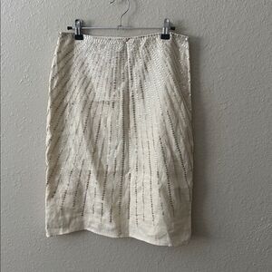 Tory Burch Ivory Cream Linen Sequin Y2K Straight Holiday Pencil Skirt Size 2